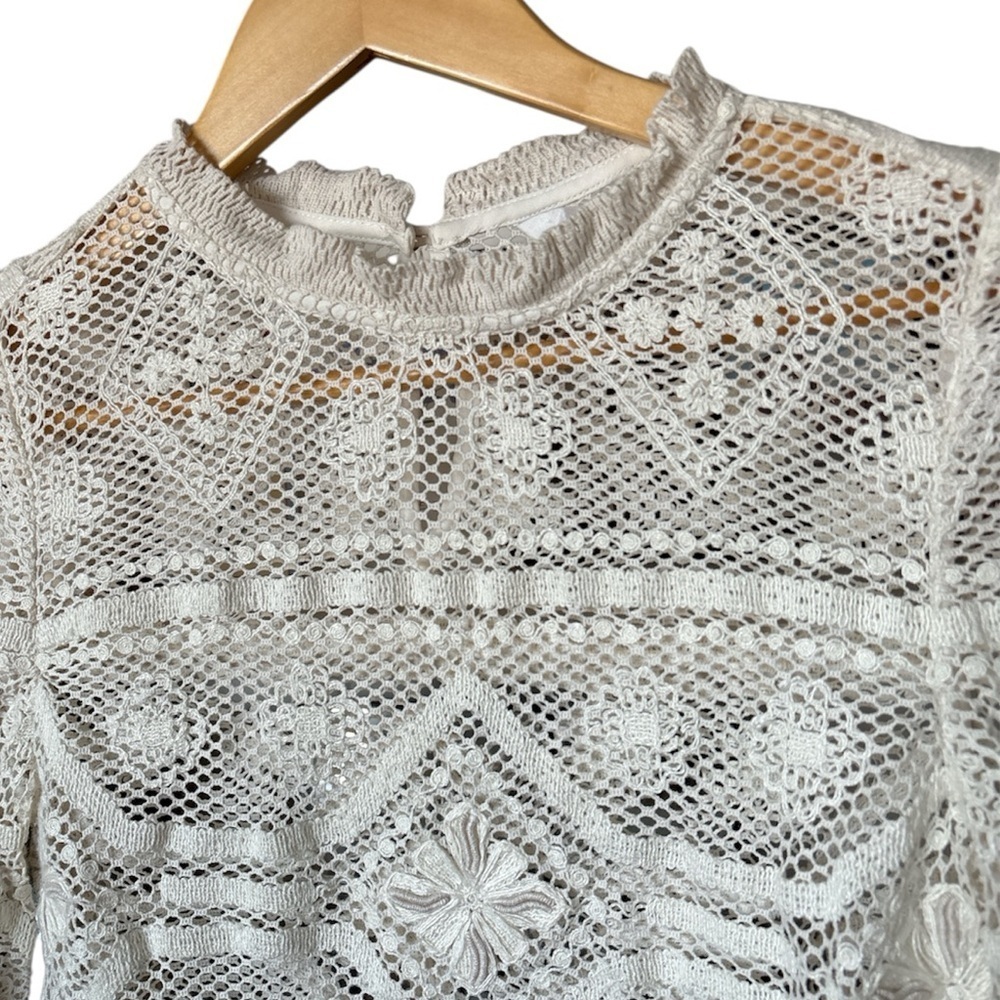 REBECCA TAYLOR Crochet Knit Long-Sleeve Top, Size 6 - Picture 5 of 10